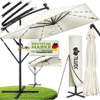 Tillvex Aluminium Parasol rechthoekig Ø 330 cm met led-zonne-energie + afdekking met zwengel | Zweefparasol met standaard en windscherm, uv-bescherming, waterdicht, 360 graden draaibaar