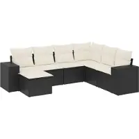 vidaXL 7-delige Loungeset met kussens poly rattan zwart