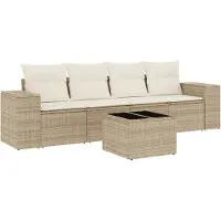 vidaXL 5-delige Loungeset met kussens poly rattan beige