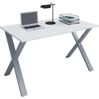 VCM Lona Bureau 140x50 cm X-frame wit/zilverkleurig.