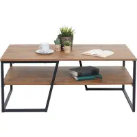 MCW Salontafel -A27, woonkamertafel bijzettafel sofatafel, metalen legplank 3D structuur 46x110x60cm, wild eiken look