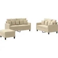 vidaXL 3-delige Loungeset met kussens stof crèmekleurig