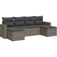 vidaXL 6-delige Loungeset met kussens poly rattan grijs