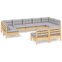 vidaXL 9-delige Loungeset met grijze kussens massief grenenhout