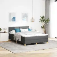 Prolenta Maison Exclusive - LED boxspringbed met hoofdeinde, donkergrijs, 140 x 200 cm, gestoffeerd