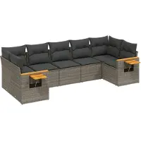 vidaXL 7-delige Loungeset met kussens poly rattan grijs