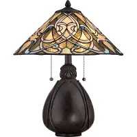 QUOIZEL Tiffany tafellamp India, zwart, Woon-/ Eetkamer, Glas, Tiffany, tafellamp