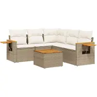 vidaXL 6-delige Loungeset met kussens poly rattan beige