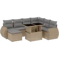 vidaXL 8-delige Loungeset met kussens poly rattan beige