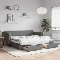 Prolenta Maison Exclusive - Uittrekbaar dagbed met lades, donkergrijs, 90x200 cm, stof