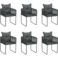 Syfax Tuinstoelen 6 st met kussens poly rattan zwart