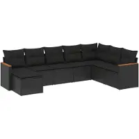 vidaXL 8-delige tuinmeubelset met kussens, zwart, polyrotan