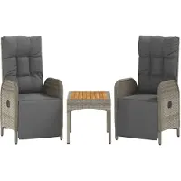 Syfax Tuinstoelen 2 st verstelbaar met tafel poly rattan grijs