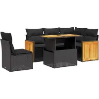 vidaXL 6-delige Loungeset met kussens poly rattan zwart