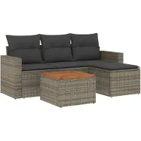 vidaXL 5-delige Loungeset met kussens poly rattan grijs