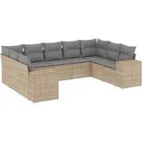 vidaXL 9-delige Loungeset met kussens poly rattan beige