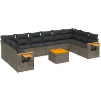 vidaXL 11-delige Loungeset met kussens poly rattan grijs