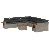 vidaXL 11-delige Loungeset met kussens poly rattan grijs
