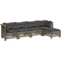 vidaXL 5-delige Loungeset met kussens poly rattan grijs