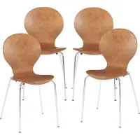 En.casa Eetkamerstoel 'Etne', set van 4, hout en metaal, 85 x 48 x 50 cm, notenhoutlook / chroomkleur