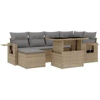 vidaXL 7-delige Loungeset met kussens poly rattan beige
