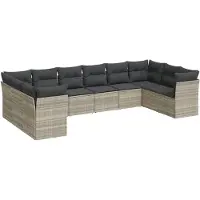vidaXL 10-delige Loungeset met kussens poly rattan lichtgrijs