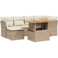vidaXL 7-delige Loungeset met kussens poly rattan beige