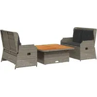 vidaXL 3-delige Loungeset met kussens poly rattan grijs