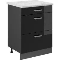 Vicco Keukenonderkast R-Line Zwart hoogglans 60 cm WB Marmer, Model 45725