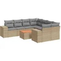 vidaXL 9-delige Loungeset met kussens poly rattan beige