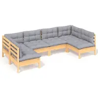 vidaXL 6-delige Loungeset met grijze kussens massief grenenhout