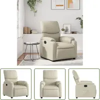 The Living Store Lounge Stoel - Fauteuil - Fauteuil verstelbaar kunstleer crèmekleurig - Relaxstoel - Kunstleder - Creme Kleur