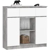 Akord Ladekast K100 met 3 Lades, 2 Deuren en 1 Plank / Furniture Factory / Beton Grijs - Wit / 101 x 98 x 35 cm