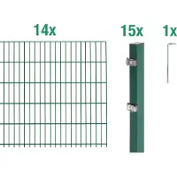 Alberts 646349 dubbelstaafmat hekwerk als 30-delige complete hekwerkset, groen, hoogte 80 cm, lengte 28 m