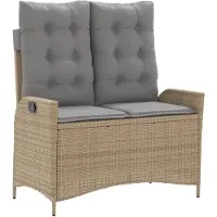vidaXL Tuinbankje verstelbaar met kussens poly rattan beige