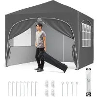 Costway Opklapbare paviljoen, 3x3 meter, met 4 afneembare zijwanden, pop-up paviljoen met UV-bescherming, waterafstotend, tuintent, tuinpaviljoen met tas, grijs