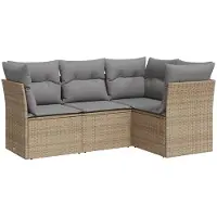vidaXL 4-delige Loungeset met kussens poly rattan beige