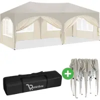 Woltu Dubbele partytent met zijwanden - 3x6 meter - Opvouwbare tent - Waterdicht en weerbestendig - BukkitBow – Beige / Wit