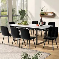 Sweiko Eettafel, uitschuifbaar, 140/180x80x75 cm, poten van metaal en vierkante buizen (modern wit MDF tafelblad met marmerprint), geschikt voor zowel thuis als op kantoor