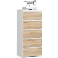 Akord Ladekast CL5 met 5 Lades / Furniture Factory / Wit – Sonoma Eik / 40 x 92 x 35 cm