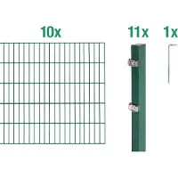 Alberts 656294 dubbelstaafmat hekwerk als 22-delige complete hekwerkset, groen, hoogte 200 cm, lengte 20 m