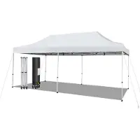 Costway 3x6 meter opvouwbare paviljoen, paviljoen met wielen, UV-bescherming 50+, waterdicht, stabiel partytent, opklapbaar tuinpaviljoen voor festivals, feesten, tuin, wit