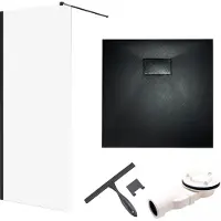Badland Ketil Vidar doucheset met glaswisser 80 x 80 cm zwart - walk-in douchewand met douchebak