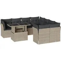 vidaXL 9-delige Loungeset met kussens poly rattan lichtgrijs