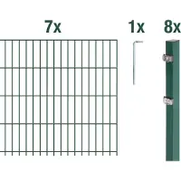 Alberts 671778 dubbelstaafmat hekwerk als 16-delige complete hekwerkset, kunststofgecoat, groen, hoogte 123 cm, lengte 17,5 m