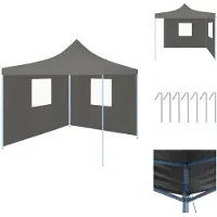 vidaXL Partytent met opklapmechanisme, met 2 zijwanden, 3 x 3 meter, antraciet - Paviljoens & Partytenten