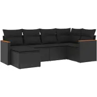 vidaXL 6-delige Loungeset met kussens poly rattan zwart