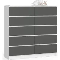 Akord Ladekast K120 met 10 Lades / Furniture Factory / Wit - Grafietgrijs / 120 x 121 x 40 cm
