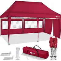 Tillvex Pavillon 3x6m - mit 3 Seitenwänden Rot wasserdicht | Pop-Up Faltpavillon höhenverstellbar | Gartenzelt UV Schutz 50+ | Partyzelt mit Tasche für Garten