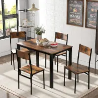 Flieks eethoekset, zitgroep, eetkamer set. Eettafel met 4 stoelen, geschikt voor balkon, eetkamer en woonkamer, vintagebruin